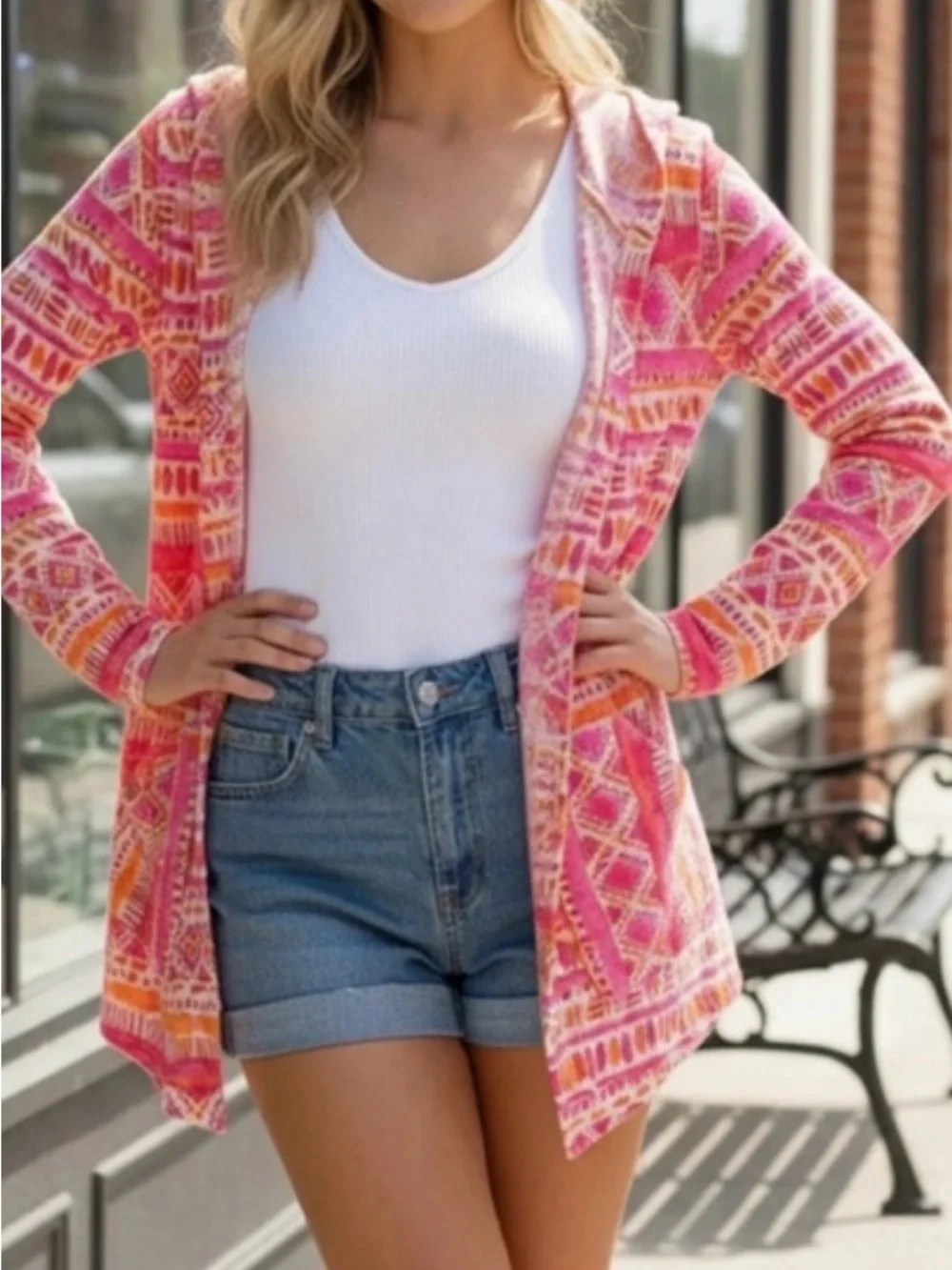 And The Why Tribal Geometric Hooded Cardigan Size Medium NWT